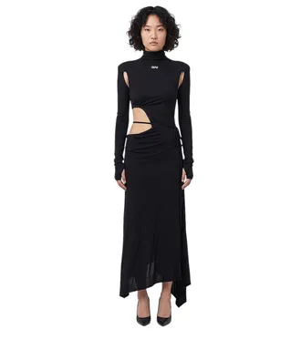 Off-white Black Logo Turtle Neck Midi Dress