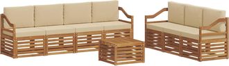 vidaXL Juegos De Sof&aacute;s 8 Uds. Natural Y Beige Madera De Acacia S&oacute;lida Vidaxl