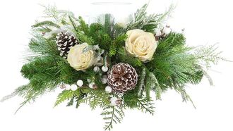 Creative Displays Inc. Handcrafted Holiday Candleholder Centerpiece With Berries, Pinecones & Roses