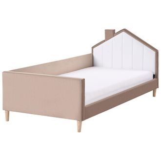 Beliani Cama Con Somier Moderna Tapizado De Terciopelo Infantil Somier De L&aacute;minas Marr&oacute;n Y Blanco 90 X 200 Cm Kervan