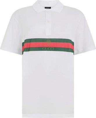 Gucci Tops, Heren, Wit, XL, Katoen, Katoenen Jersey Polo Shirt met Web