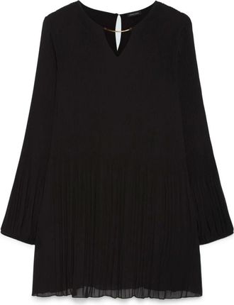 Fiorella Rubino Georgette blouse met plooien en juweel - Dames - Blouses - Zwart - 3XL - Polyester - Overhemden