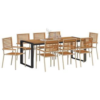 Berkfield Home Stunning 9 Piece Garden Dining Set Beige Poly Rattan Acacia