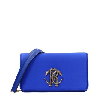 Roberto Cavalli Blue Satin Clutch Womens Bag