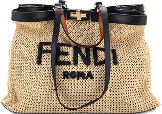 Fendi Peekaboo X- Raffia Medium tote bag - Toni neutri