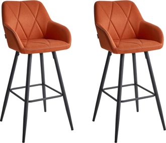 Beliani Conjunto De 2 Sillas De Bar De Poli&eacute;ster Naranja Negro Acolchado Reposabrazos Darien