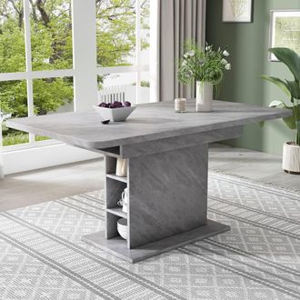 Merax Extendable Rectangular Dining Table with Built-In Storage in Grey