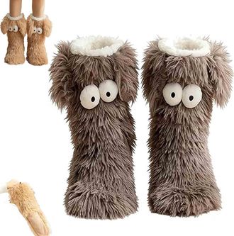 Generic Womens Winter Warm Fuzzy Non-Slip Slipper Socks with Cute Big Eyes, Cozy Socks, Warm Thick Thermal Cosy Plush Soft Fleece Home Sock, Winter Home Socks
