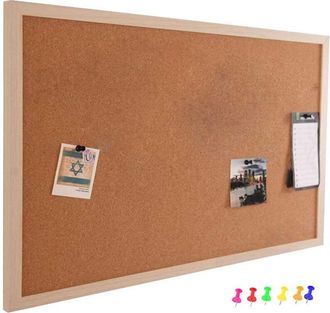 Trade Shop Trade Shop - Panel De La Tabla De Pared De Corcho Con Marco De Madera 60 X 90 Cm + 6 Pines