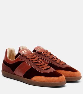 Tod's Tabs leather-trimmed velvet sneakers