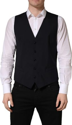 Dolce & Gabbana Black Wool Single Breasted Waistcoat Mens Vest