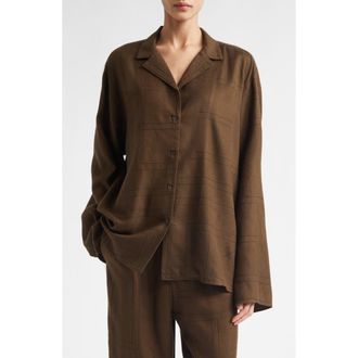 Toteme Monogram Embroidered Flannel Button-Up Shirt in Dark Brown at Nordstrom, Size 10 Us