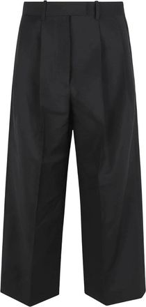 Givenchy Cropped Double-Pleat Broeken - Dames - Wijde Broeken - Zwart - XS - Wol - Broeken