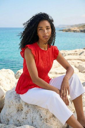 Roman Broderie Anglaise Frill Sleeve Top