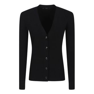 Max Mara Truien & Vesten, Dames, Zwart, M, Polyester, Ribgebreide V-hals Vest