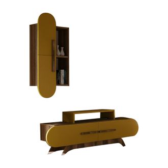 Dmora Pared Modular Ossimo, Mueble De Sal&oacute;n 6 Estantes, Ajustable, Puerta Batiente, Abatible, Color Nogal Marr&oacute;n