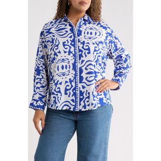 Sugarlips Shirt Tale Button-Up Shirt in Bluewht at Nordstrom, Size 2X