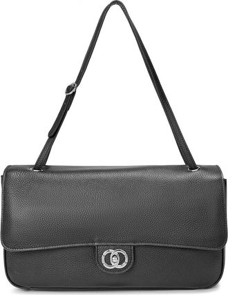 Tiffany & Fred Premium Pebbled Leather Turnlock Shoulder Bag