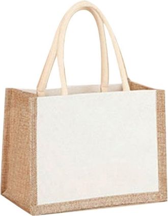 Generic Compatible For Burlap Jute Tote Shopping Bag Reusable Grocery Wedding Birthday Gift Handle Bags Handmade Multifunctional(D)