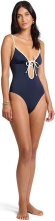 Onia Soleil Tie Front One-Piece in Noir Navy/egret at Nordstrom, Size X-Small