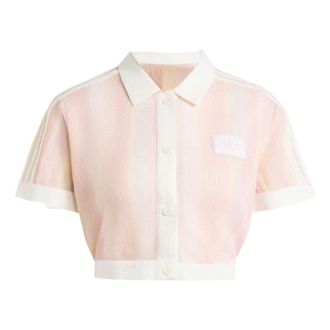 adidas (WMNS) adidas Summer Glow Striped Cropped Polo Asia Sizing Sandy Pink KY8140