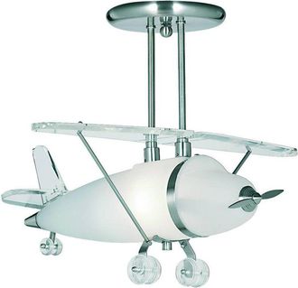 Searchlight Searchlight Novelty 1 Ltt Nyhet Flygplan Semi Spot Taklampa Satin Silver Och Glas, E27