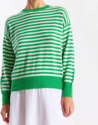 Brodie Beach Stripe Cashmere Crew Top In Spring Green