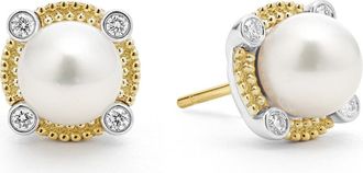 Lagos Luna Pearl & Diamond Stud Earrings in Silver at Nordstrom