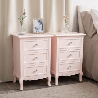 Melody Maison Pair Of Pink 3 Drawer Bedside Tables - Sophia Pink Range in Pale Pink