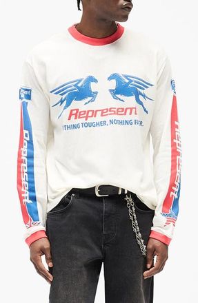 Represent Long Sleeve Cotton Graphic T-Shirt in Flat White at Nordstrom, Size Xx-Large