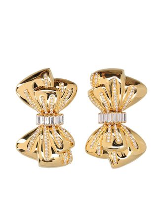 Alessandra Rich bow crystal earrings - women - Gold Plated Brass/glass - One Size