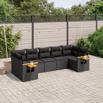 vidaXL Set De Comedor De Jard&iacute;n 7 Pzas Y Cojines Rat&aacute;n Sint&eacute;tico Negro Vidaxl