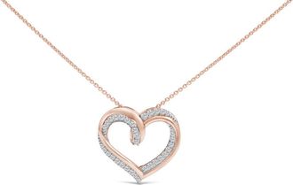 House of Brilliance 14K Rose Gold Plated Sterling Silver 1/2 Cttw Diamond Open Heart Pendant Necklace