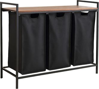 Relaxdays Cesto Para La Ropa Sucia Relaxdays Con 3 Cestos Extra&iacute;bles, Con Estante, 72 X 92,5 X 33 Cm, Cesto De Metal, Marr&oacute;n/negro