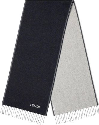 Fendi Tweekleurige Sjaal - Heren - Accessoires - Blauw - Maat: ONE Size Kasjmier