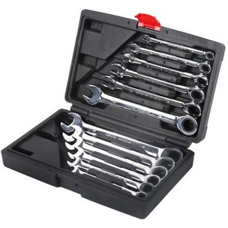 OEM Juego De Llaves De Carraca Combinadas De 12 Piezas En Estuche, Dientes M&eacute;tricos De 8-19 Mm, Llave De Boca Fija - Llave Ajustable Reversible