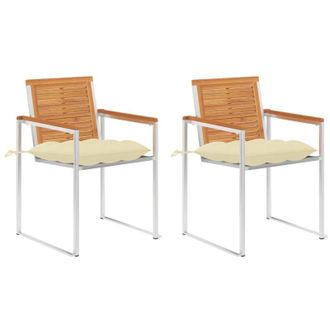 vidaXL Sillas De Jard&iacute;n Con Cojines 2 Uds Madera Maciza Acacia Y Acero