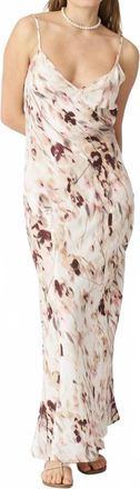120% Lino Floral Print Long Linen Maxi Dress In Beige