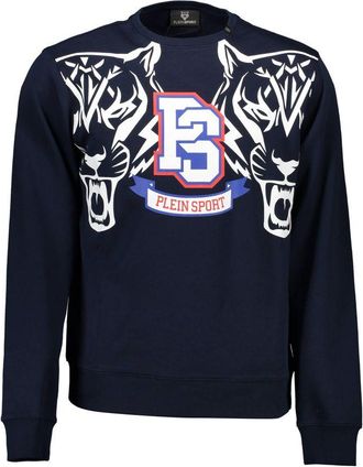 Plein Sport Mens Tiger Head Crewneck Sweatshirt - Navy Cotton - Size Medium