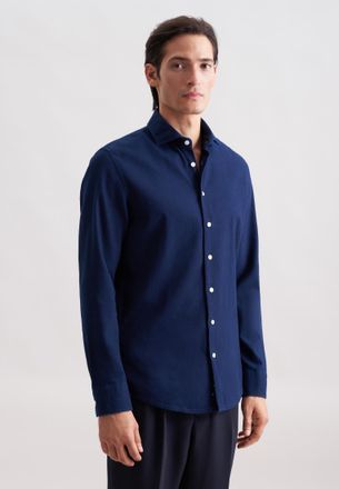 Seidensticker Businesshemd SEIDENSTICKER, Herren, Gr. XL (43), normale &Auml;rmell&auml;ngen, dunkelblau, 100% Baumwolle, Strukturmuster, slim fit, 2-Knopf-Manschette, Hemden