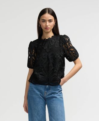 NVLT Womens Mock Neck Lace Top