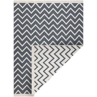 RugsX Alfombra Twin 23002 Zigzag, Algod&oacute;n, Doble Cara, Flecos Ecol&oacute;gicos - Antracita / Crema Grey 160x220 Cm