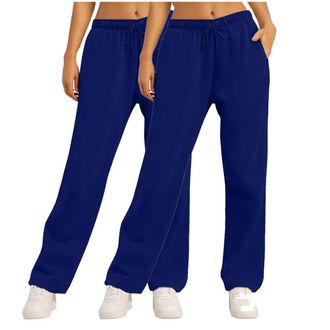Generic Straight Leg Joggers for Women Casual Comfy Plain Sweatpants Elasticated Waist Drawstring Tracksuit Bottoms with Pockets Ladies Leisure Sport Lounge A