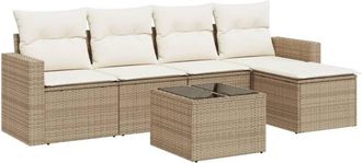 vidaXL Juego De Sof&aacute;s Jard&iacute;n Con Cojines 6 Pzas Rat&aacute;n Sint&eacute;tico Beige Vidaxl