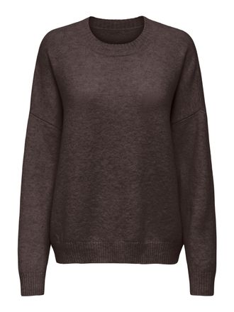 Only Strickpullover ONLY ONLRENE LIFE LS O-NECK CC KNT, Damen, Gr. XL, chocolate torte detail:melange, Strick, Obermaterial: 65% Polyester, 13% Nylon, 13% 
