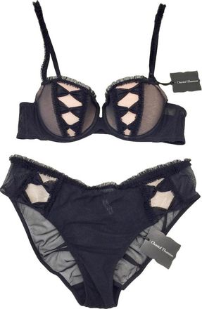 Chantal Thomass Couture Black Bow Pad Bra & Brief Set Size M