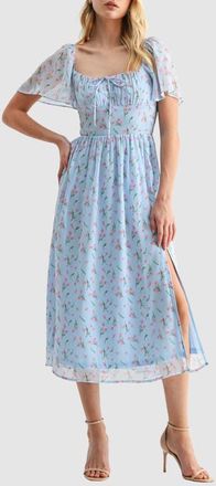 All in Favor Floral Butterfly Sleeve Midi Dress in Light Blue Tulip at Nordstrom, Size X-Small