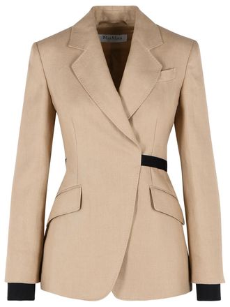 Max Mara Fionda blazer met dubbele rij knopen in zuiver kameellinnen natt&eacute;