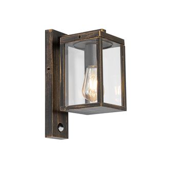QAZQA Industrial Farol De Pared Para Exteriores Dorado Antiguo Con Sensor De Movimiento Ip44 - Charlois Aluminio /vidrio Rectangular Adecuado Para Led Max. 