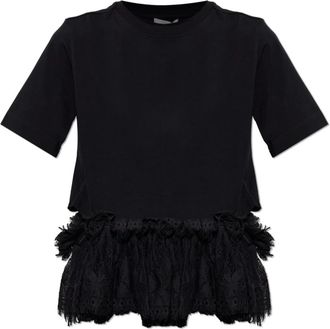 Alexander McQueen Lace Peplum T-shirt - Dames - T-shirts - Zwart - M - Katoen - Tops
